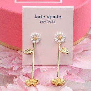 Kate Spade Gold Tone Flower and Bee Linear Drop Earrings